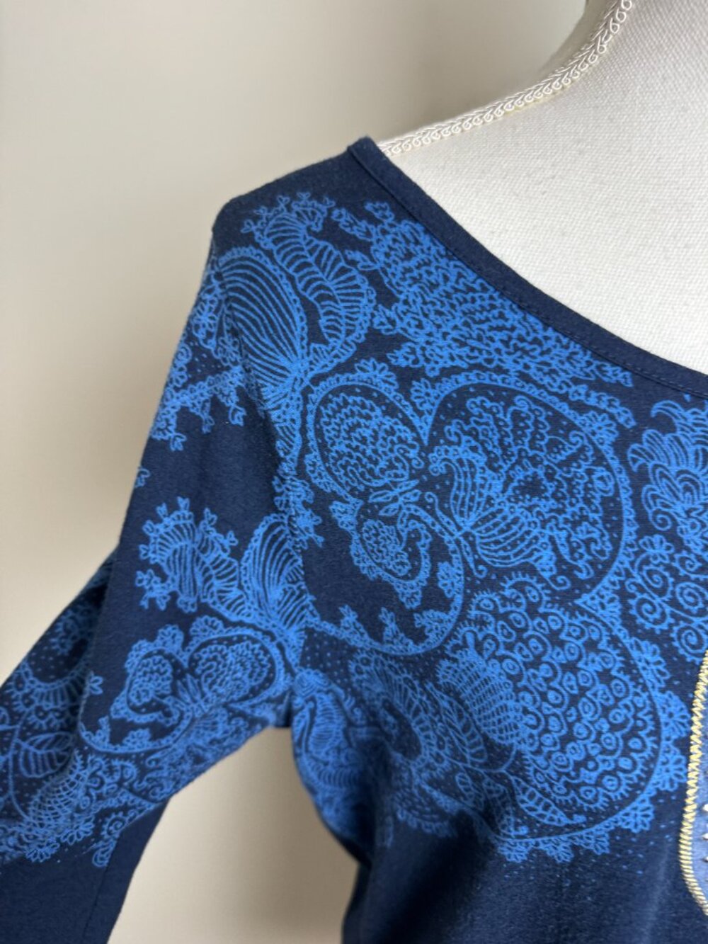 Desigual Long Sleeve Navy Tunic Blouse Mandala Viscose Cotton - Picture 2 of 13
